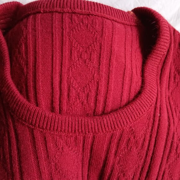 Medium Vintage Mens Sweater Vest 1970's Red Sleeveless Knitted Argyle Pattern - Picture 5 of 6